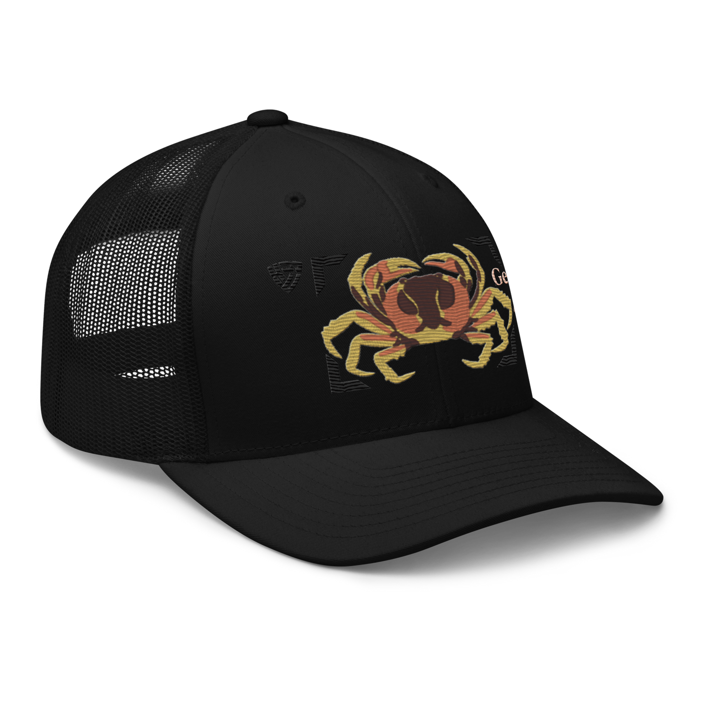 Blackback Land Crab "Gecarcinus lateralis" Embroidered Black Trucker Hat Right Front Mockup