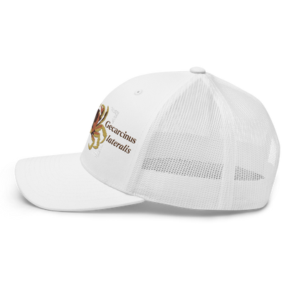 Blackback Land Crab "Gecarcinus lateralis" Embroidered White Trucker Hat Left Mockup