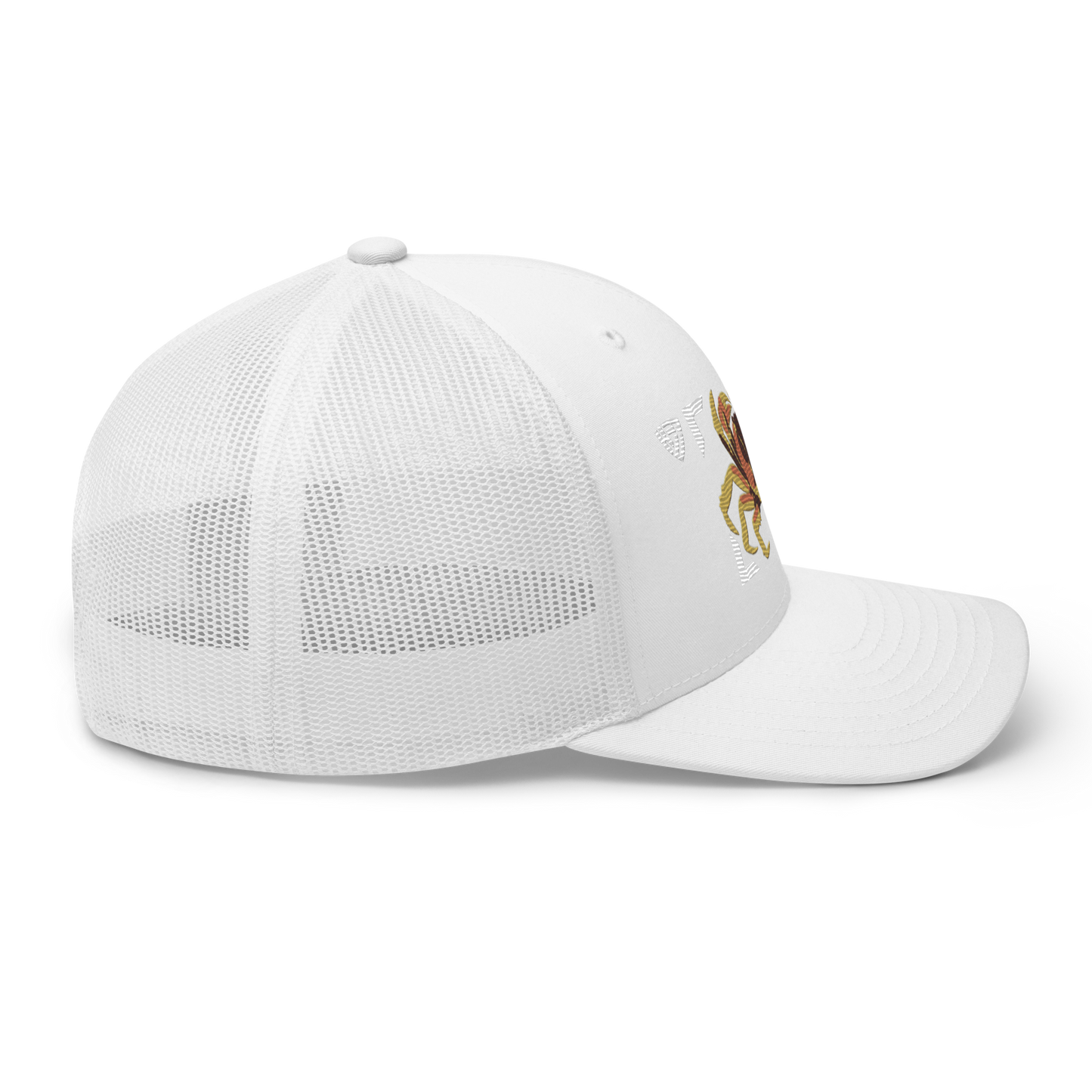 Blackback Land Crab "Gecarcinus lateralis" Embroidered White Trucker Hat Right Mockup