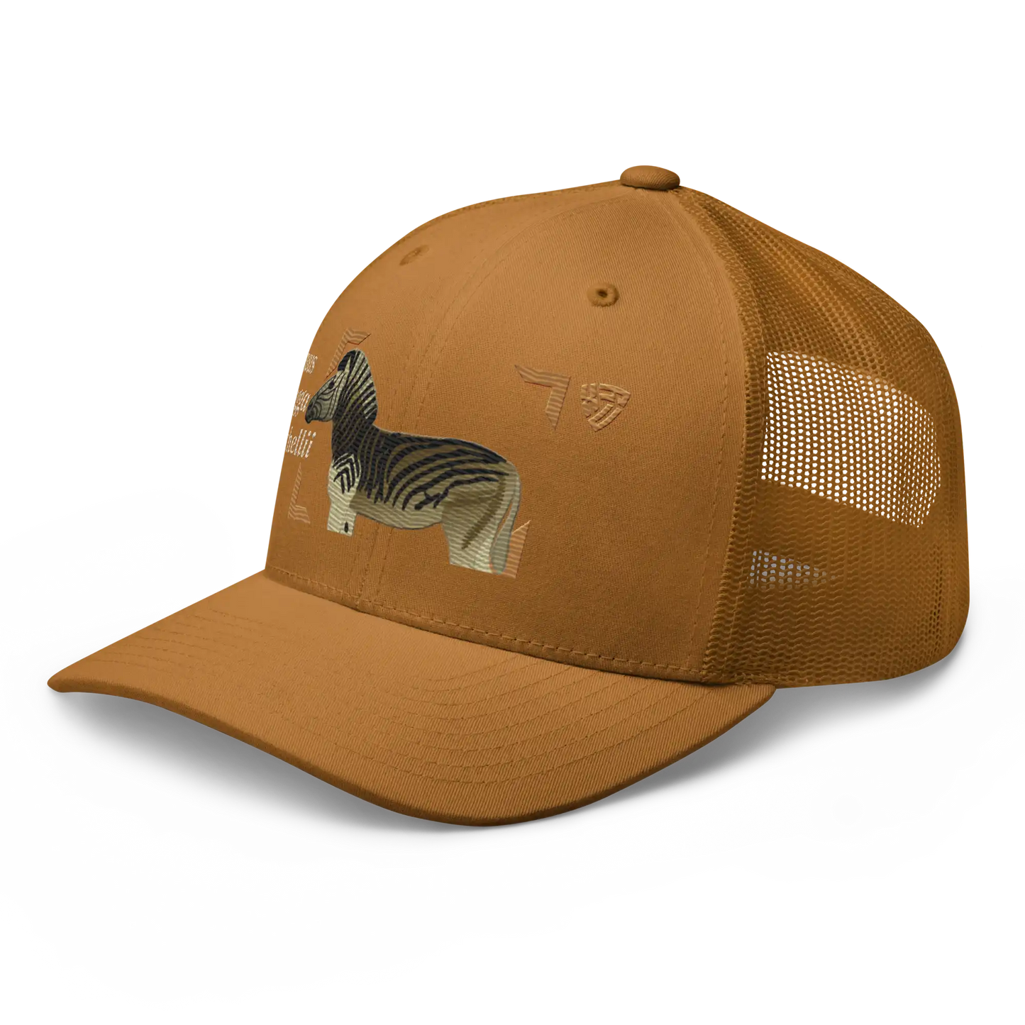 Bontequagga "Equua quagga burchellii" Embroidered Caramel Trucker Hat Left Front Mockup