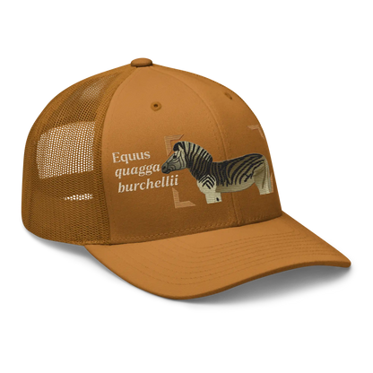 Bontequagga "Equua quagga burchellii" Embroidered Caramel Trucker Hat Right Front Mockup