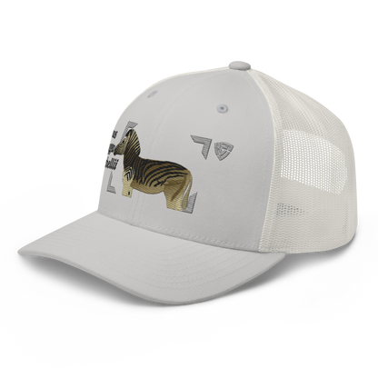Bontequagga "Equua quagga burchellii" Embroidered Silver Trucker Hat Left Front Mockup