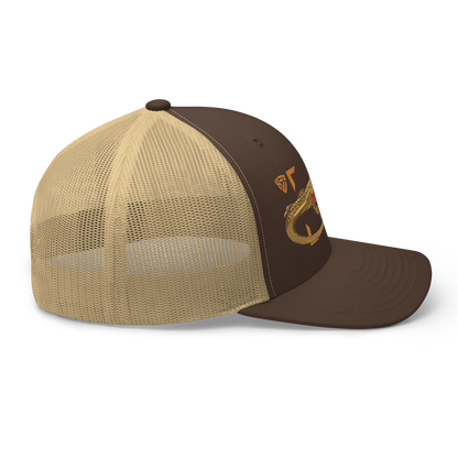 Giant Butterfly Lizard "Leiolepis guttata" Embroidered Brown & Khaki Trucker Hat Right Mockup