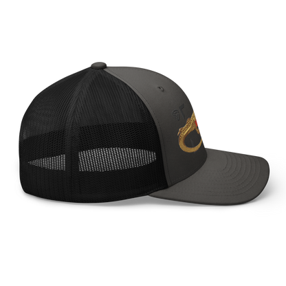 Giant Butterfly Lizard "Leiolepis guttata" Embroidered Charcoal Grey & Black Trucker Hat Right Mockup