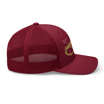 Giant Butterfly Lizard "Leiolepis guttata" Embroidered Cranberry Red Trucker Hat Right Mockup