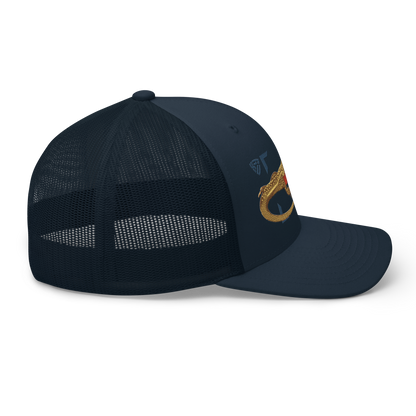 Giant Butterfly Lizard "Leiolepis guttata" Embroidered Navy Blue Trucker Hat Right Mockup