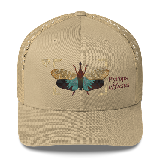 Lanternfly "Pyrops effusa" Embroidered Khaki Trucker Hat Front Mockup