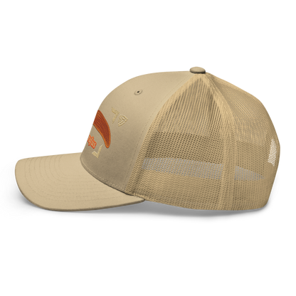 The Large Red Slug "Arion rufus" Embroidered Khaki Trucker Hat Left Mockup