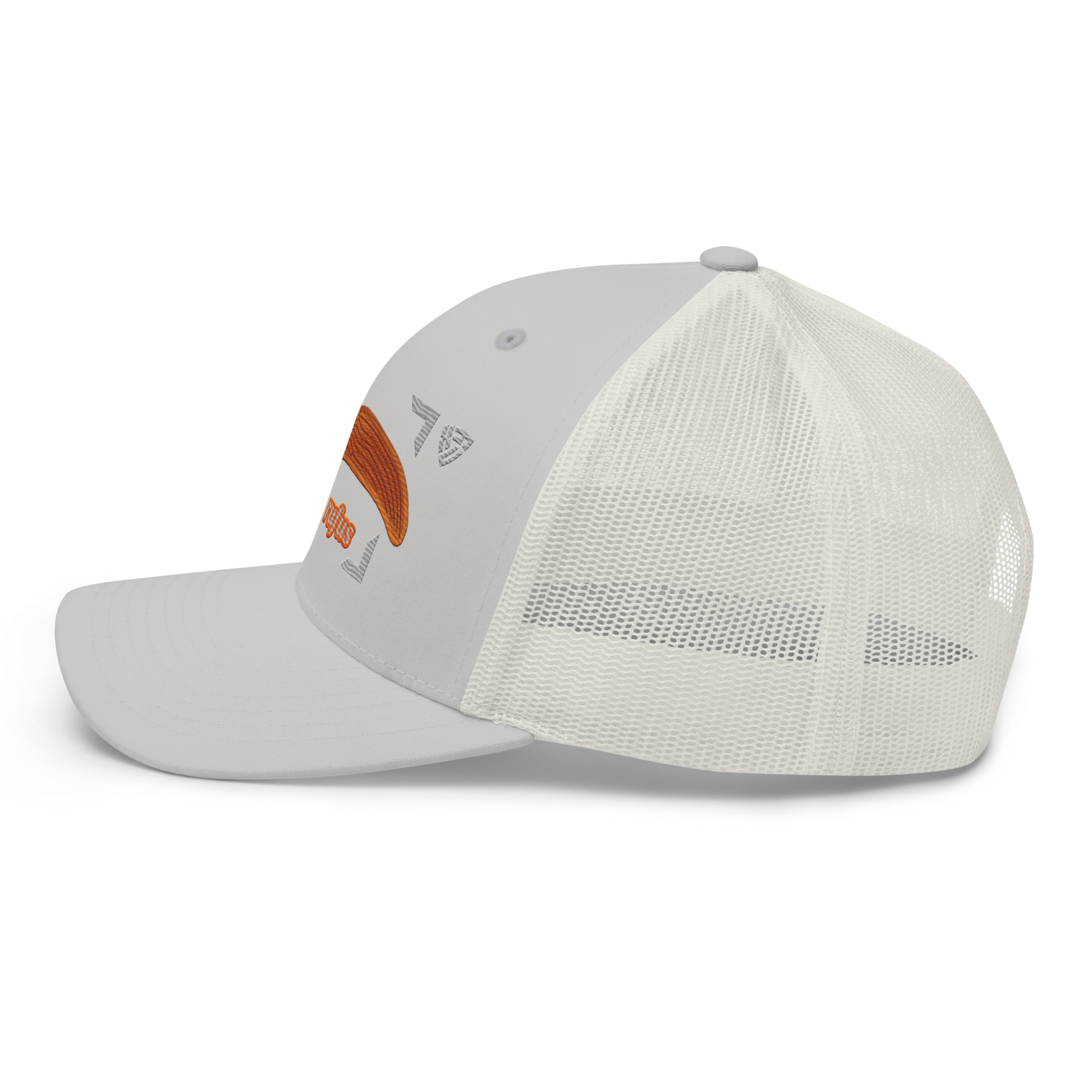 The Large Red Slug "Arion rufus" Embroidered Silver Trucker Hat Left Mockup
