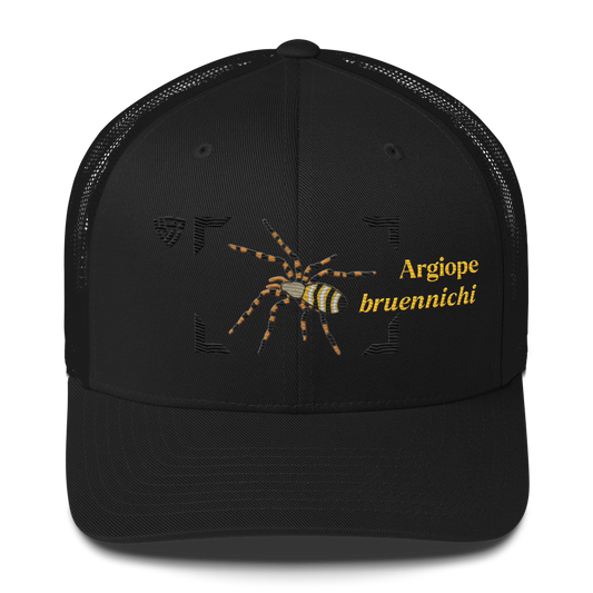 Wasp Spider "Argiope bruennichi" Embroidered Black Trucker Hat Front Mockup