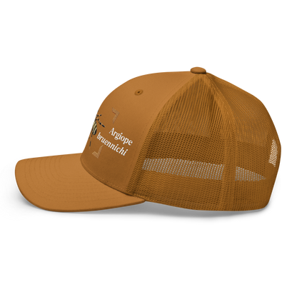 Wasp Spider "Argiope bruennichi" Embroidered Caramel Trucker Hat Left View