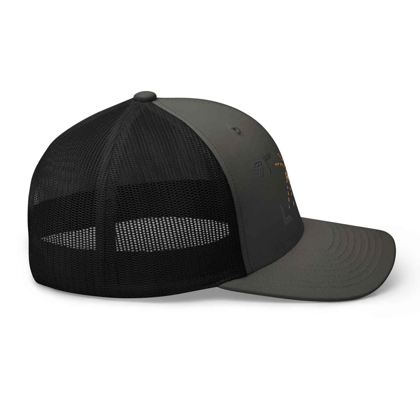 Wasp Spider "Argiope bruennichi" Embroidered Charcoal Grey & Black Trucker Hat Right View