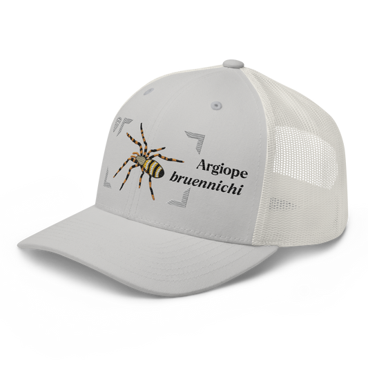 Wasp Spider "Argiope bruennichi" Embroidered Silver Trucker Hat Left Front Mockup