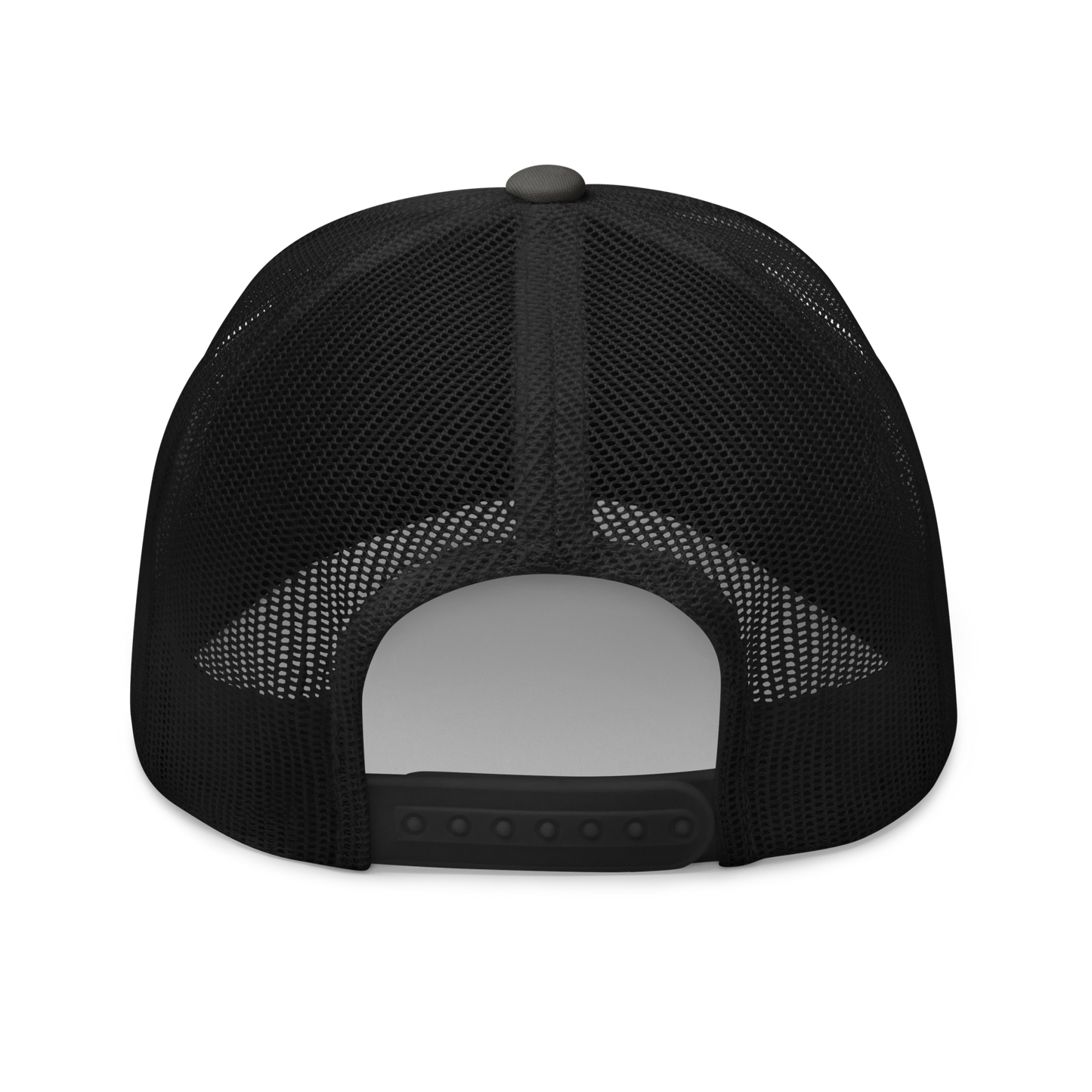 White-throated Toucan "Ramphastos tucanus" Embroidered Charcoal Grey & Black Trucker Hat Back Mockup